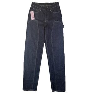 Wild Fable Jeans Easy Rigid High Rise Straight Button Closure Dark Denim Size 0